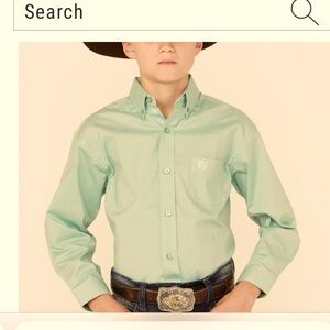 Resistol NWOT Boys western cowboy shirt square pearl button XS 100% cotton olive